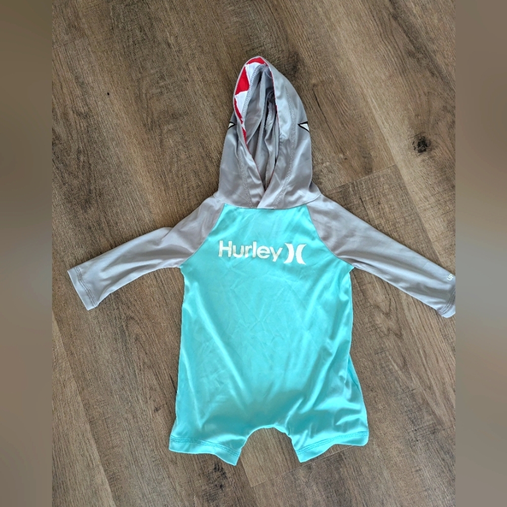 Hurley Aqua and Gray Baby Hooded Swimsuit
